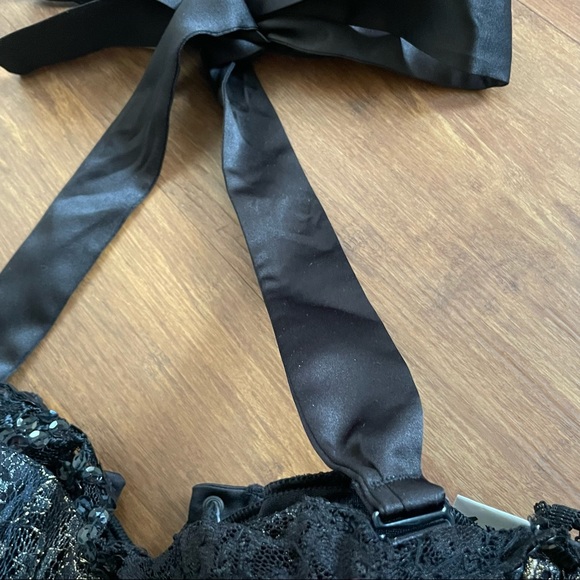 Fredricks Hollywood corset black lace sequins gold sexy Small bustier lingerie - Picture 5 of 11